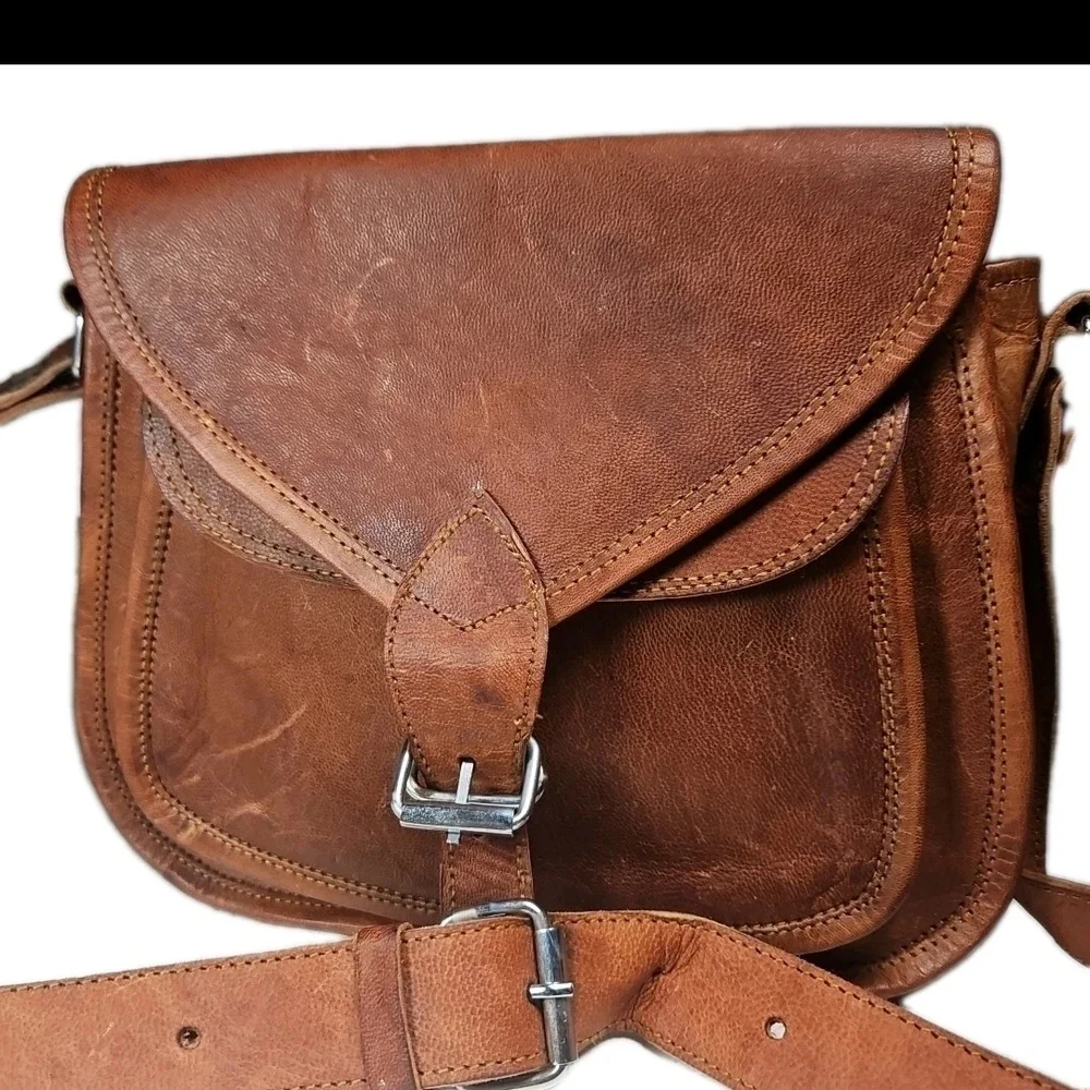 Komal’s Passion Leather Crossbody Bag Brown Canvas Unisex Retro